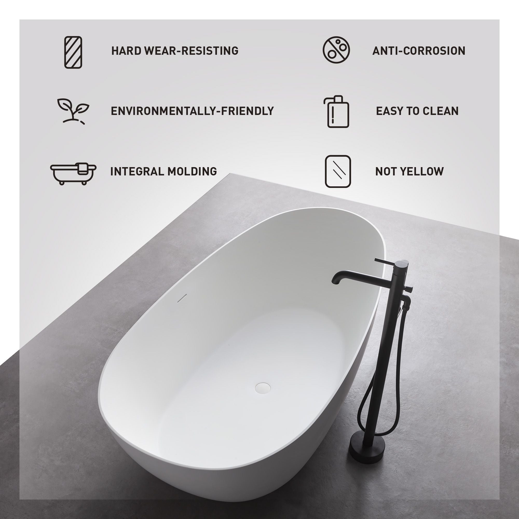 Premium Solid Surface Resin Stone Freestanding Bathtub