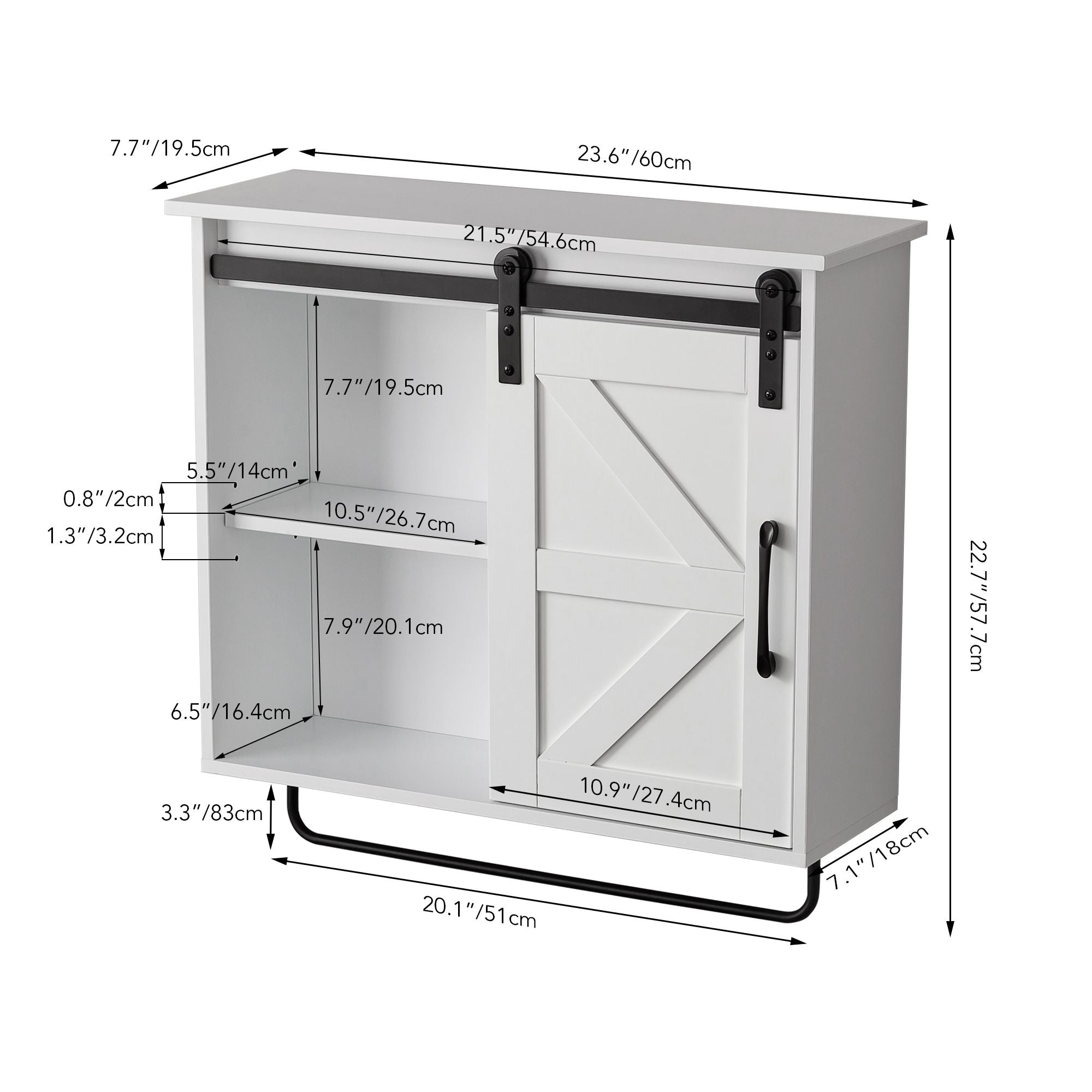 Farmhouse Bathroom Wall Cabinet Over Toilet with Sensor Light & Sliding Barn Door