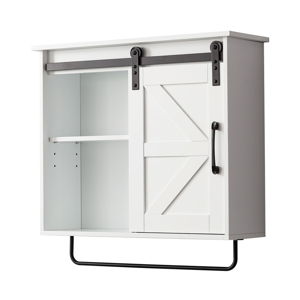 Farmhouse Bathroom Wall Cabinet Over Toilet with Sensor Light & Sliding Barn Door