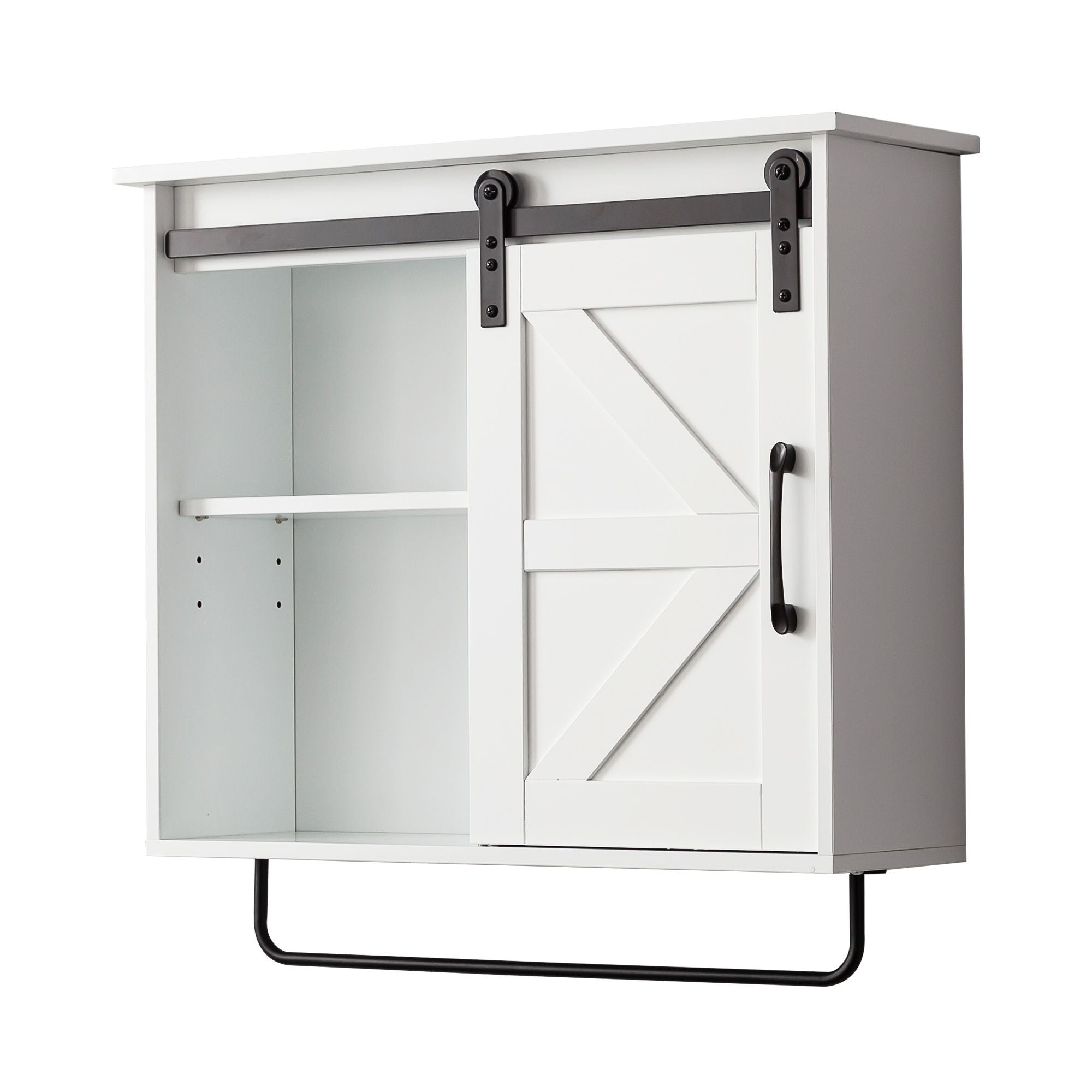 Farmhouse Bathroom Wall Cabinet Over Toilet with Sensor Light & Sliding Barn Door