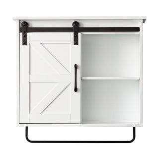Farmhouse Bathroom Wall Cabinet Over Toilet with Sensor Light & Sliding Barn Door