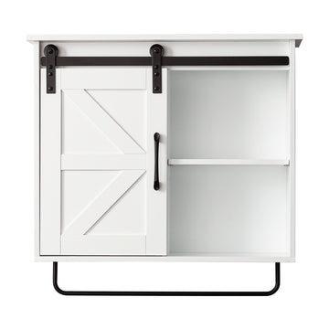 Farmhouse Bathroom Wall Cabinet Over Toilet with Sensor Light & Sliding Barn Door