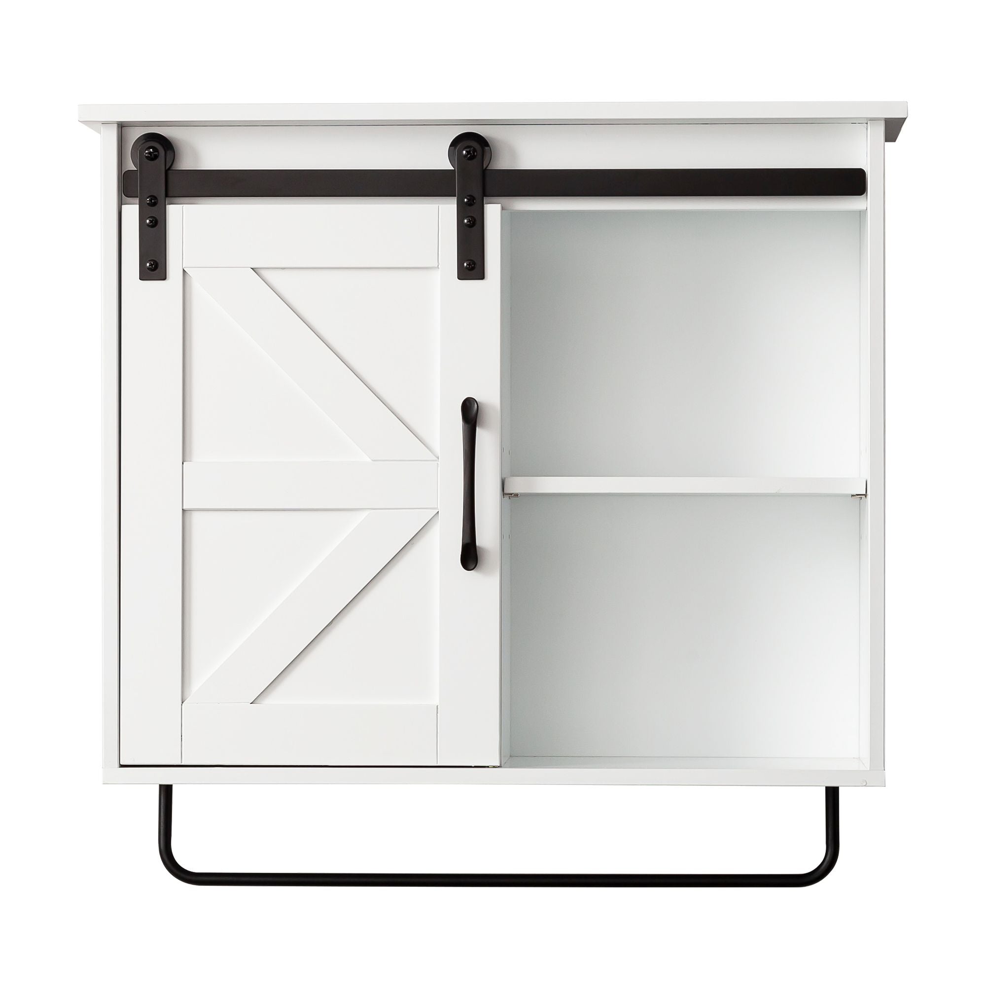 Farmhouse Bathroom Wall Cabinet Over Toilet with Sensor Light & Sliding Barn Door