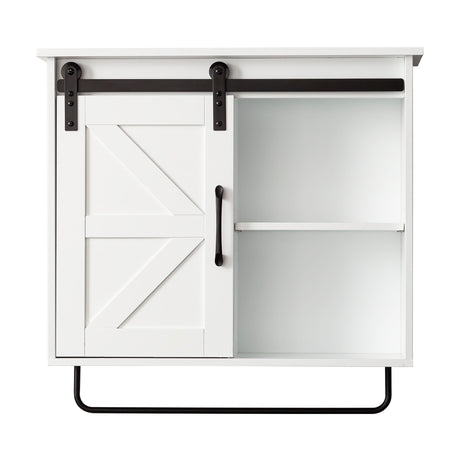 Farmhouse Bathroom Wall Cabinet Over Toilet with Sensor Light & Sliding Barn Door
