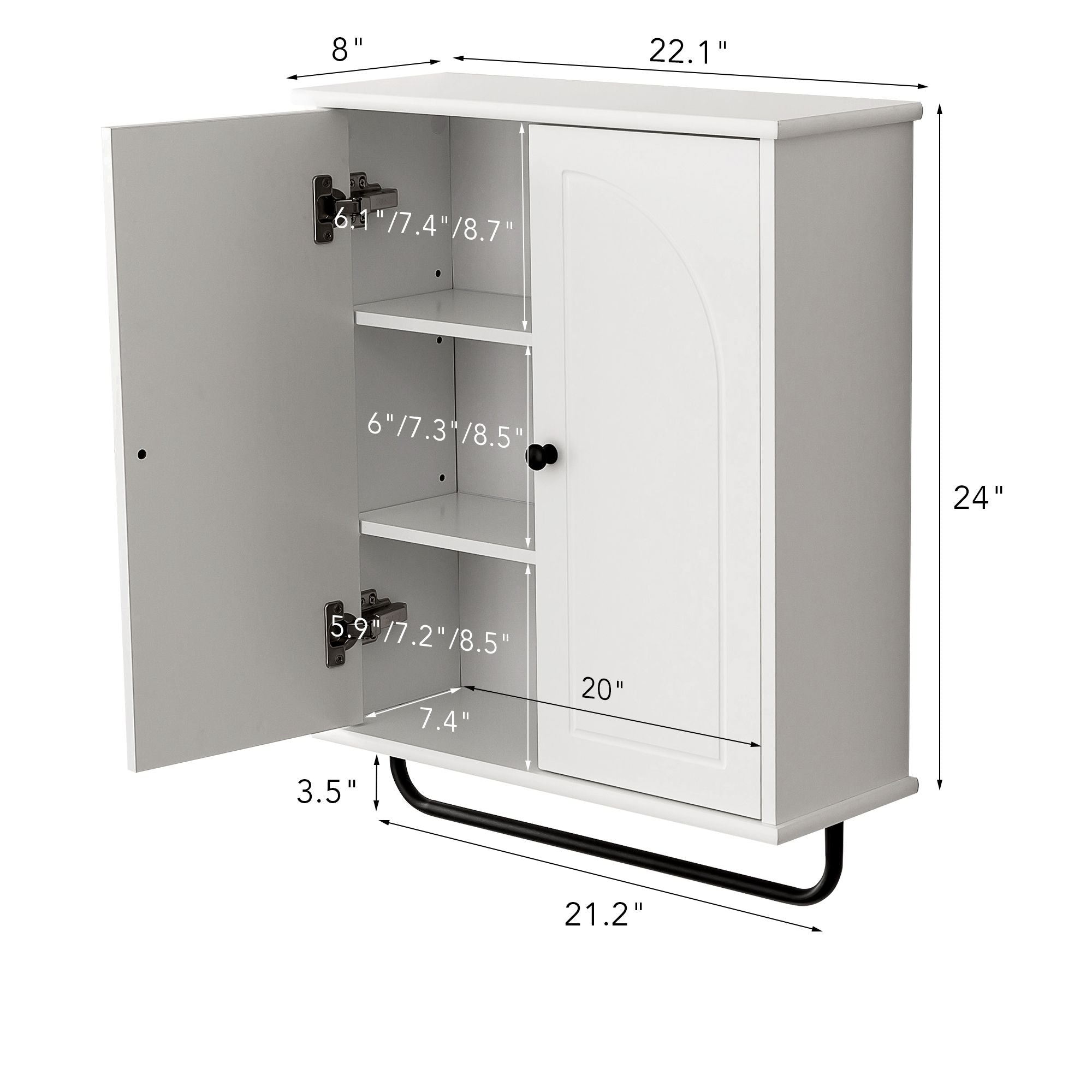 FRALIMK Over-the-Toilet Cabinet with Arched Doors, Soft-Close Hinges, and Towel Bar
