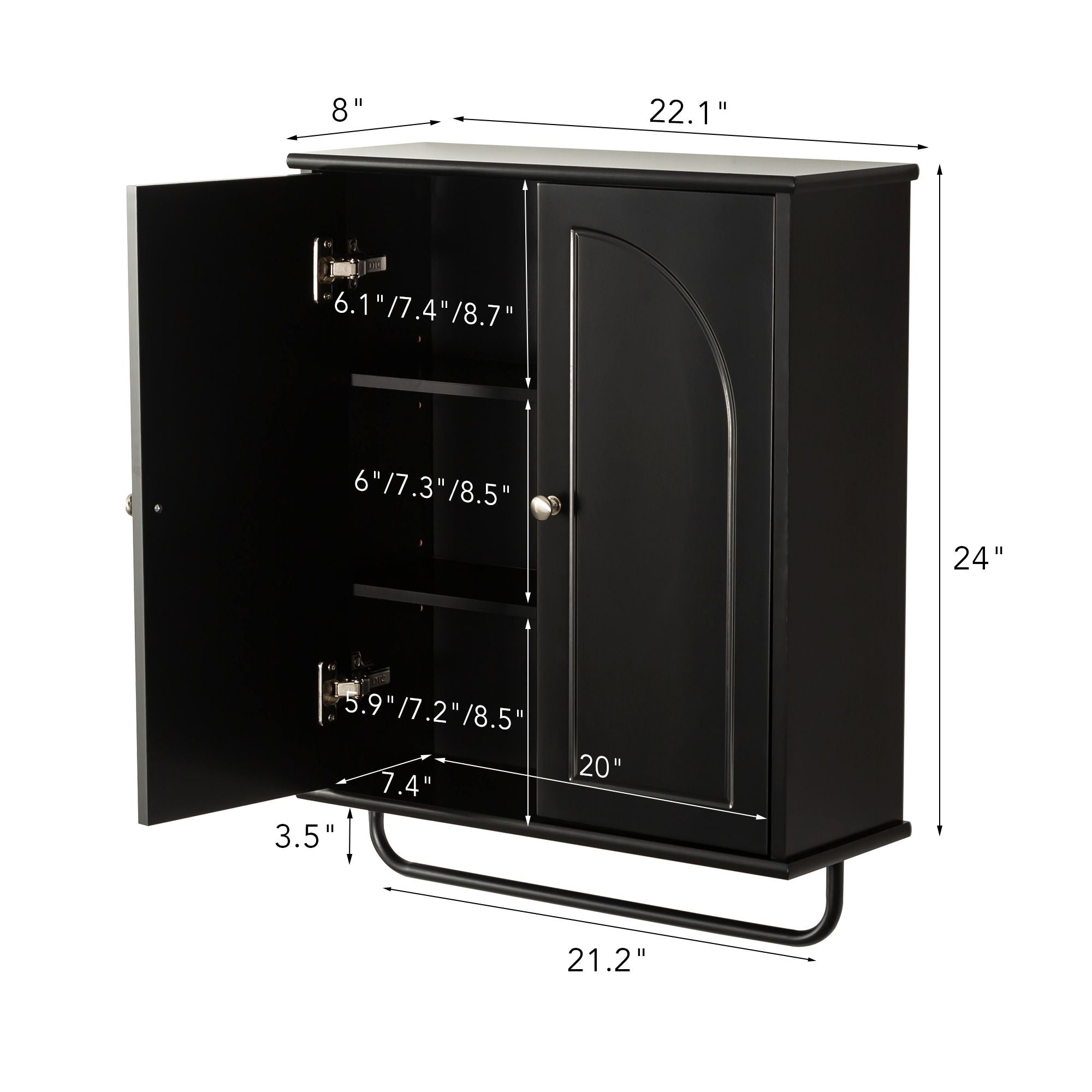 FRALIMK Over-the-Toilet Cabinet with Arched Doors, Soft-Close Hinges, and Towel Bar