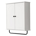 FRALIMK Over-the-Toilet Cabinet with Arched Doors, Soft-Close Hinges, and Towel Bar - White