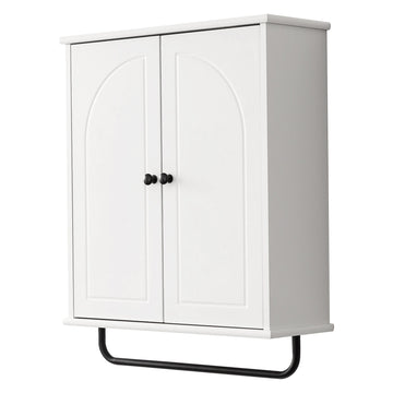 FRALIMK Over-the-Toilet Cabinet with Arched Doors, Soft-Close Hinges, and Towel Bar
