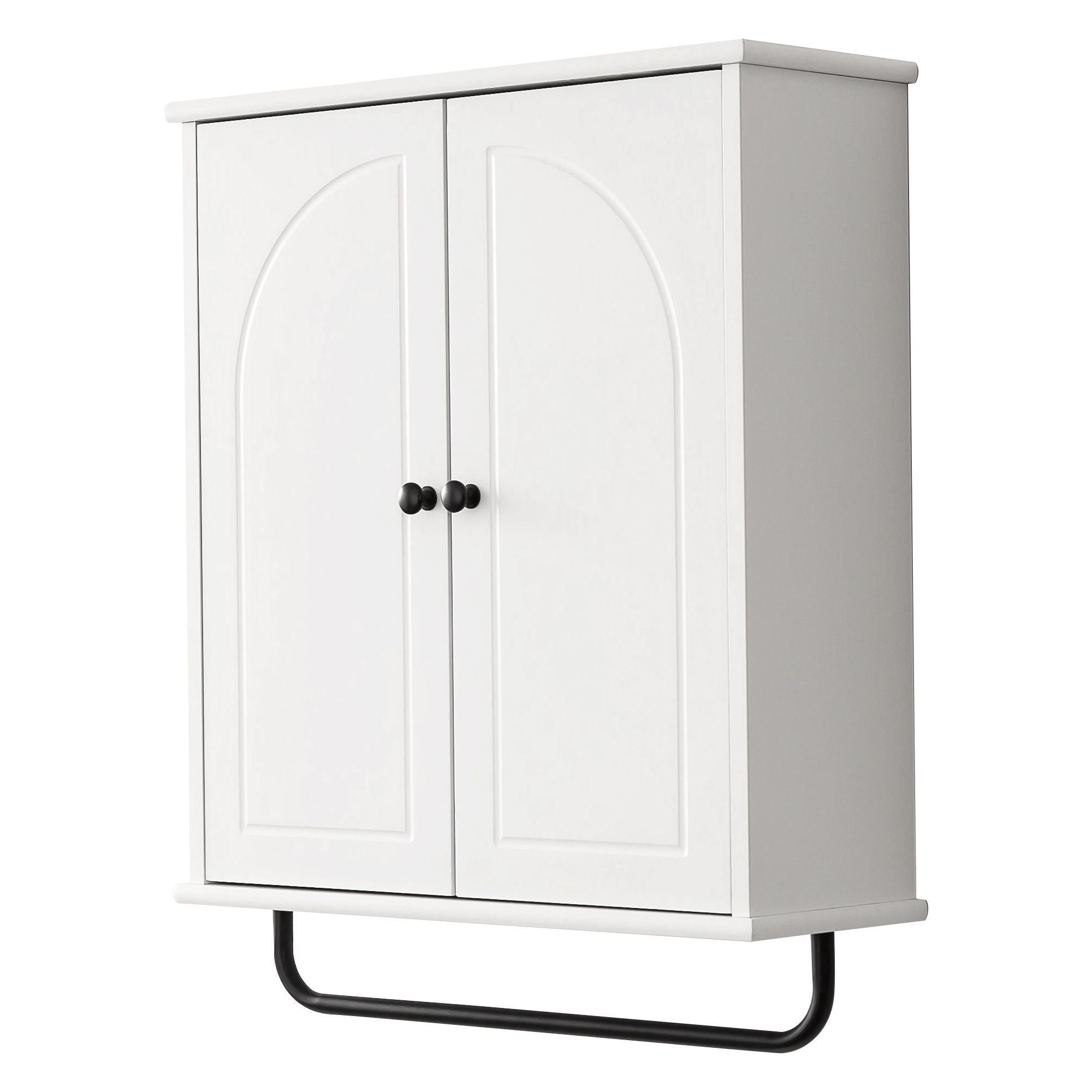FRALIMK Over-the-Toilet Cabinet with Arched Doors, Soft-Close Hinges, and Towel Bar