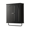 FRALIMK Over-the-Toilet Cabinet with Arched Doors, Soft-Close Hinges, and Towel Bar - Black