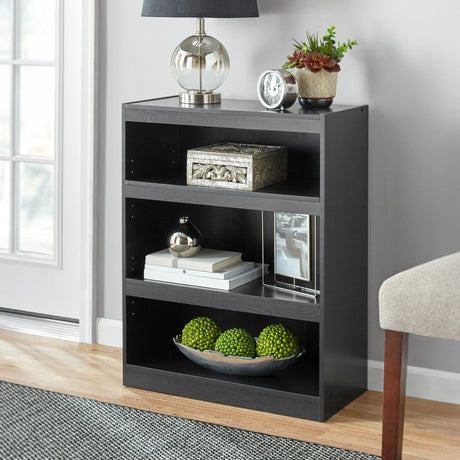 Framed 3-Shelf Bookcase with Adjustable Shelves – True Black Oak