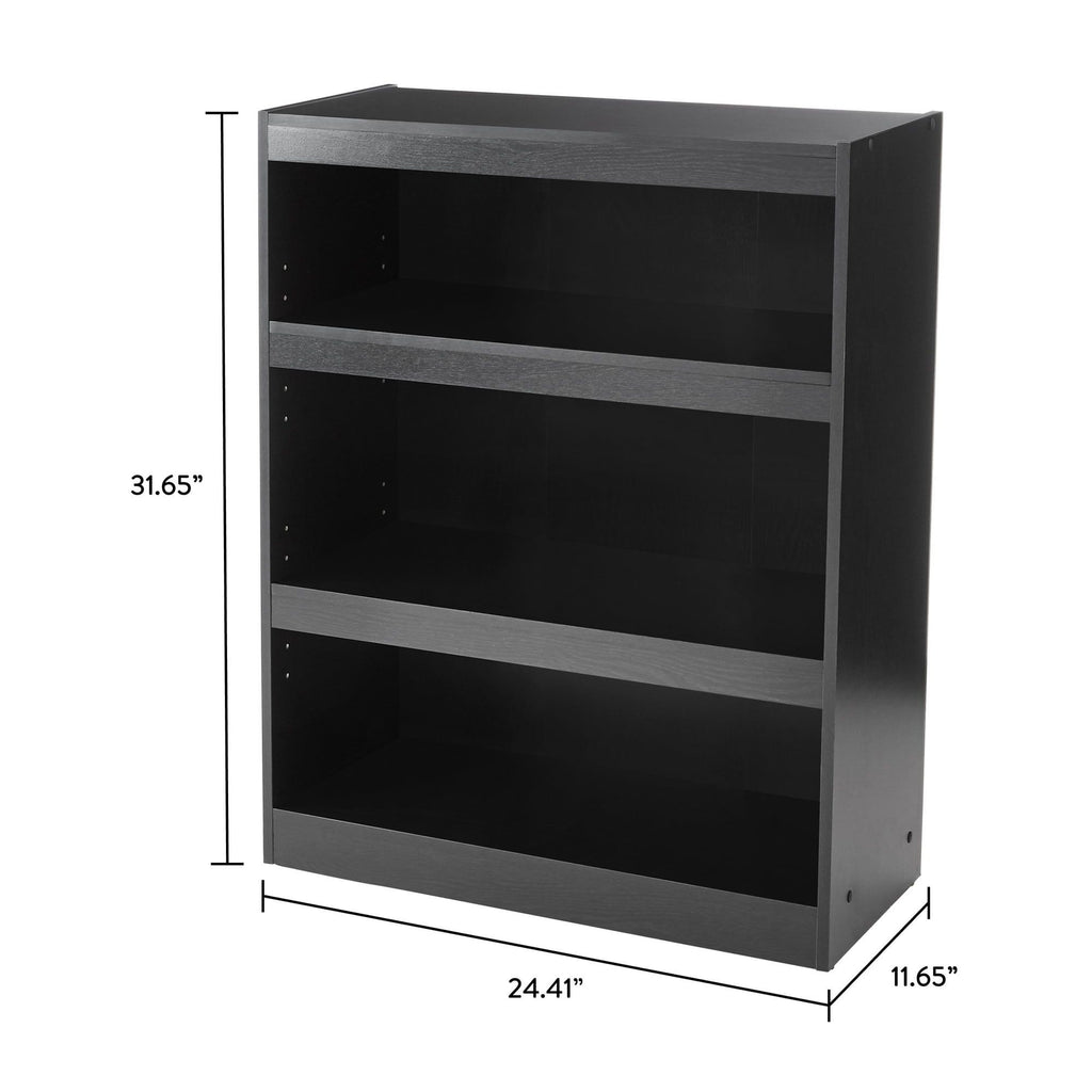 Framed 3-Shelf Bookcase with Adjustable Shelves – True Black Oak