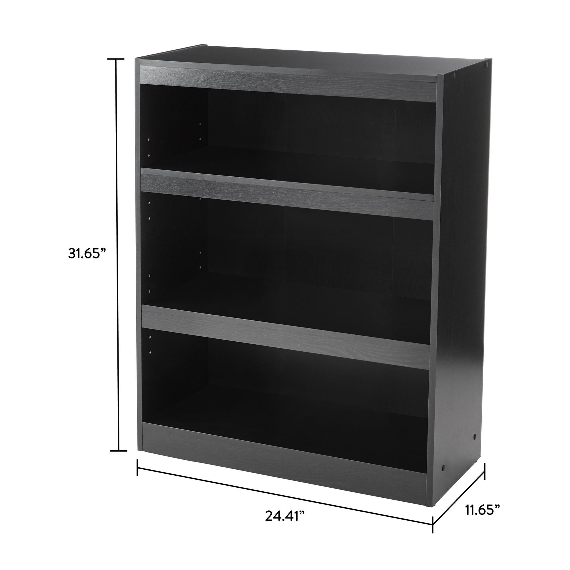 Framed 3-Shelf Bookcase with Adjustable Shelves – True Black Oak