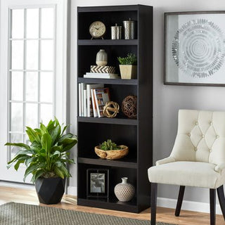 Espresso Five-Shelf Bookcase with Adjustable Layout