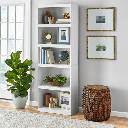 Framed Five-Shelf Bookcase with Adjustable Display Space