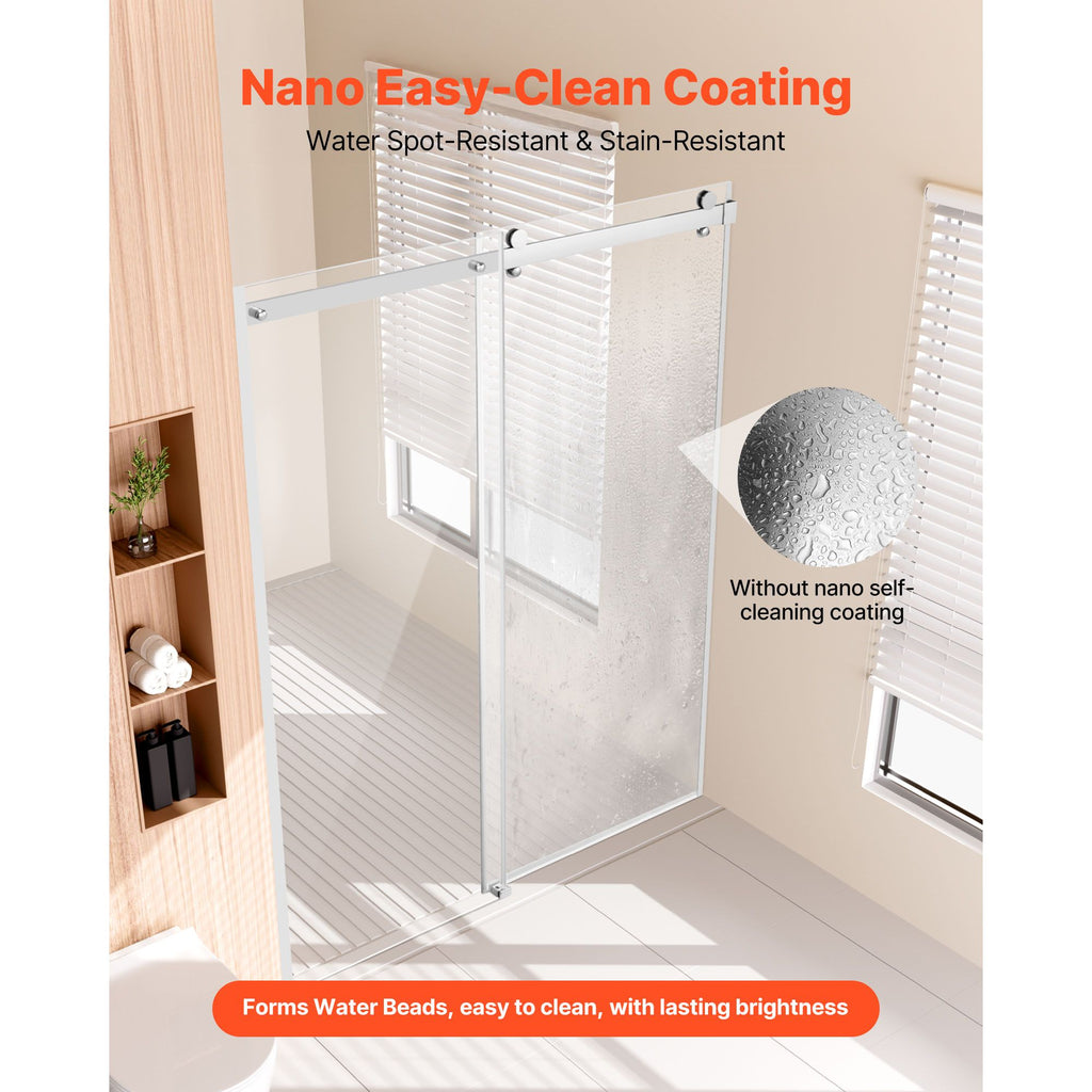 Frameless Sliding Shower Door with Thickened Tempered Glass & Nano Coating