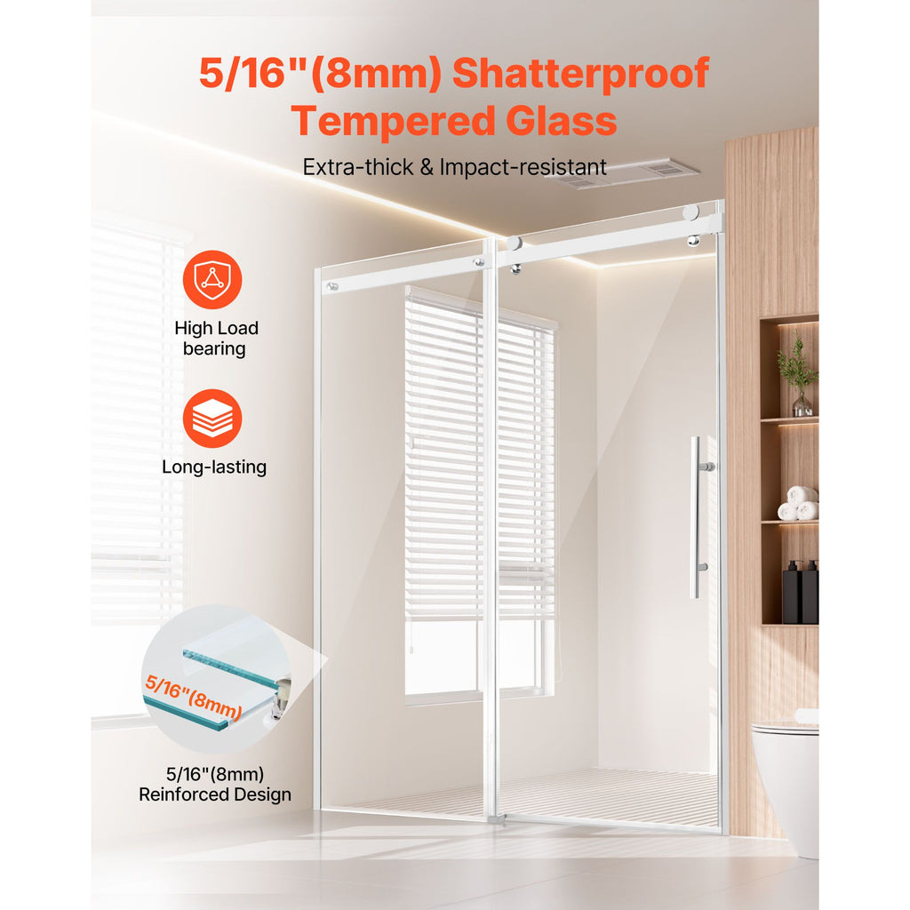 Frameless Sliding Shower Door with Thickened Tempered Glass & Nano Coating