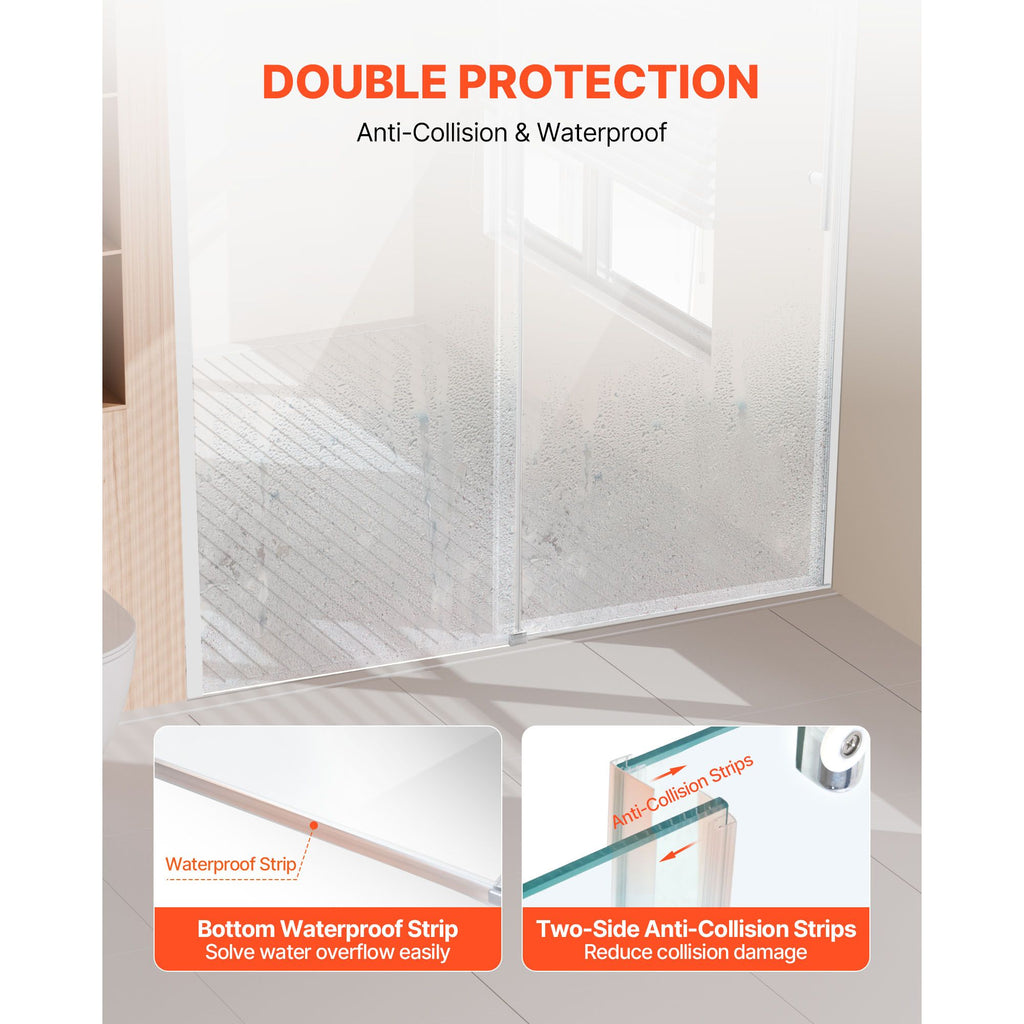 Frameless Sliding Shower Door with Thickened Tempered Glass & Nano Coating