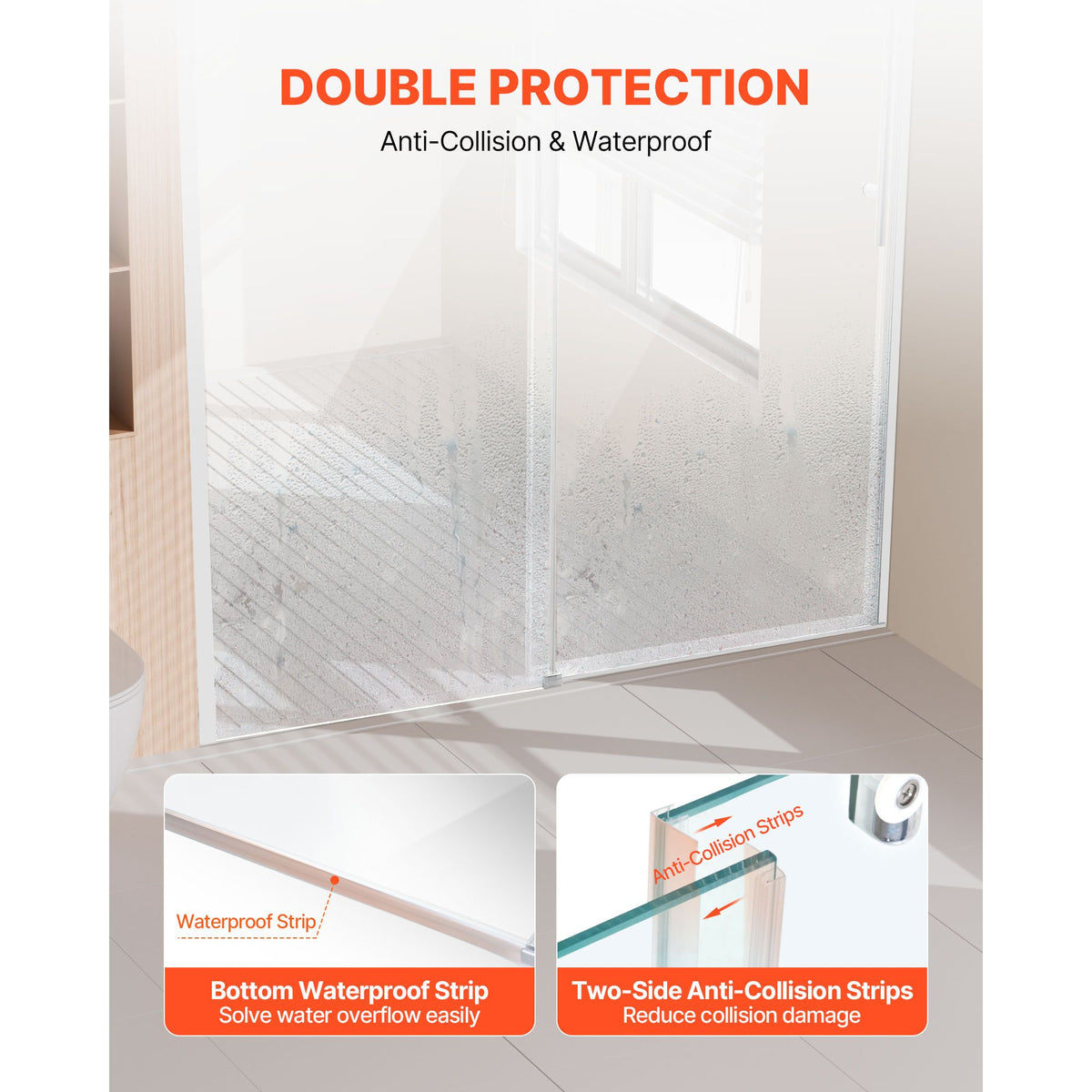 Frameless Sliding Shower Door with Thickened Tempered Glass & Nano Coating