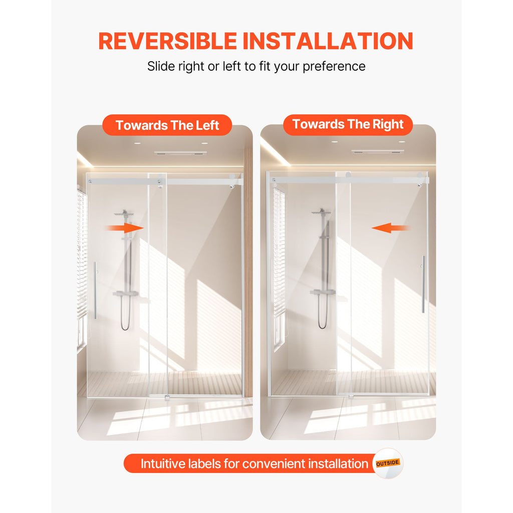 Frameless Sliding Shower Door with Thickened Tempered Glass & Nano Coating
