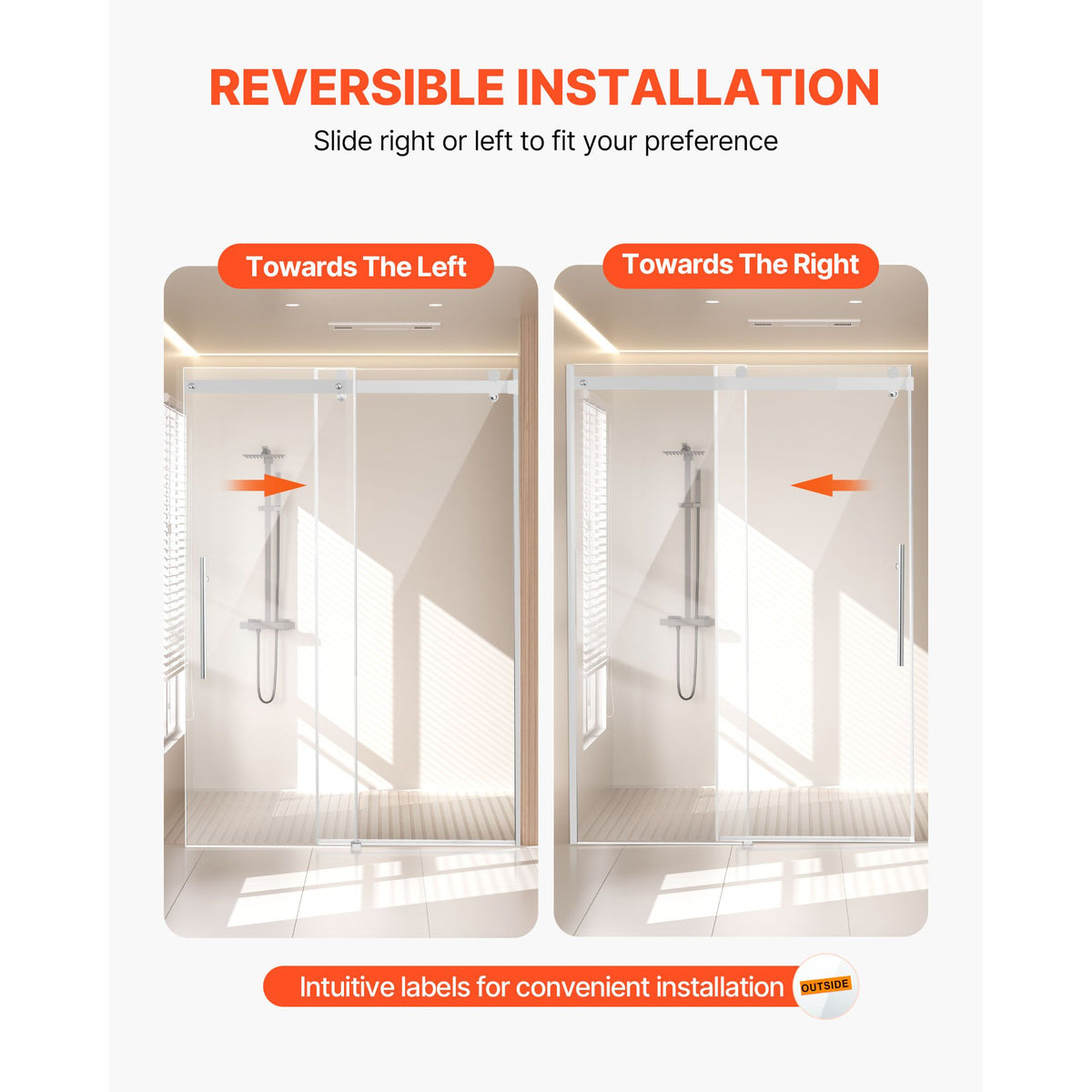 Frameless Sliding Shower Door with Thickened Tempered Glass & Nano Coating