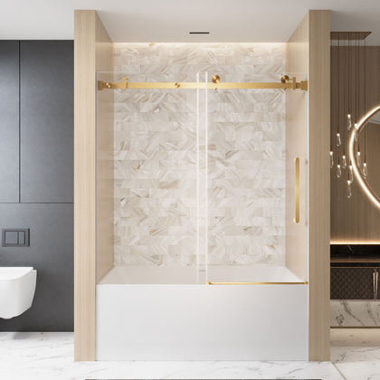 Frameless Single Sliding Shower Door – Brushed Gold Finish