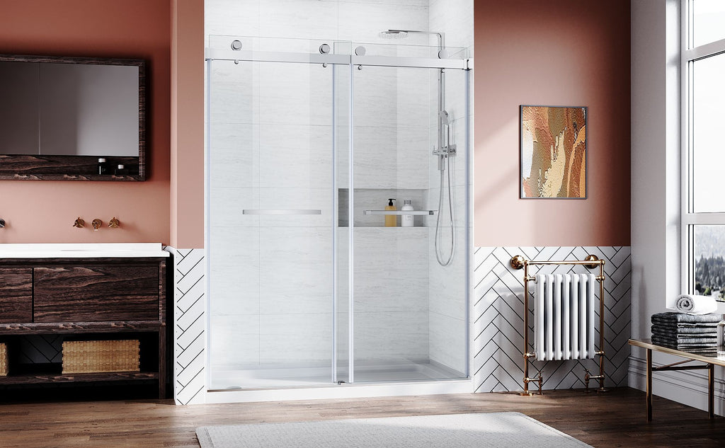 Premium Frameless Sliding Shower Door, 56-. Width, Brushed Nickel