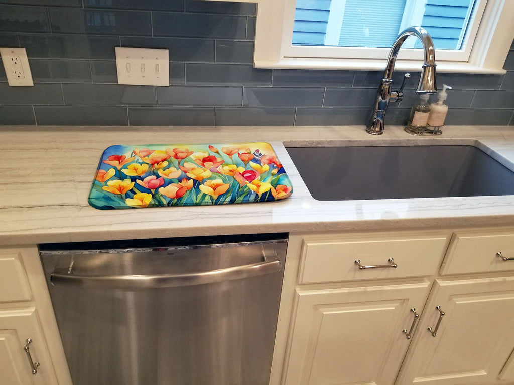 Watercolor Freesias Dish-Drying Counter Mat