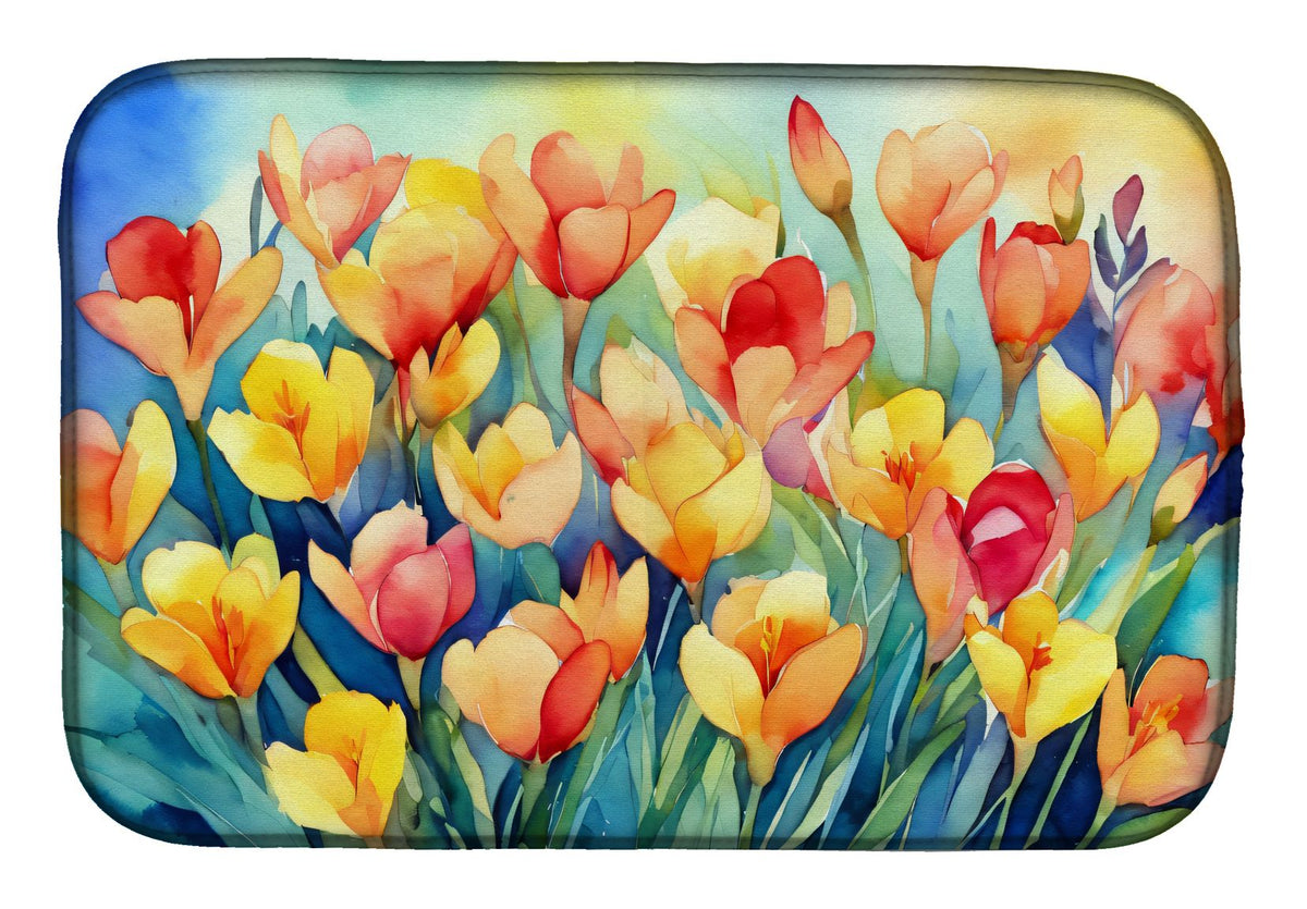 Watercolor Freesias Dish-Drying Counter Mat