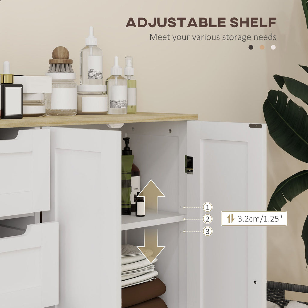 Freestanding Bathroom Floor Cabinet with Adjustable Shelf, 4 Drawers and 2 Doors, White