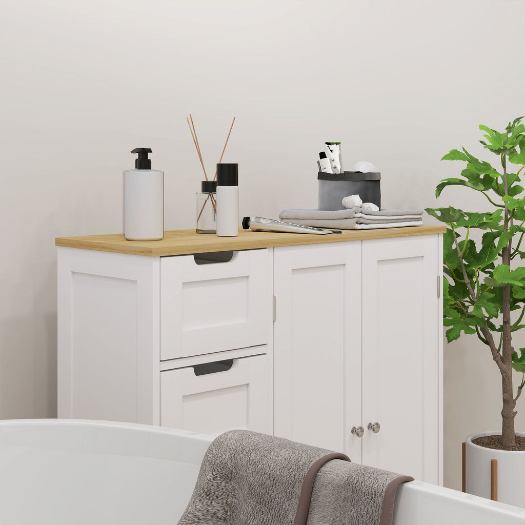 Freestanding Bathroom Floor Cabinet with Adjustable Shelf, 4 Drawers and 2 Doors, White