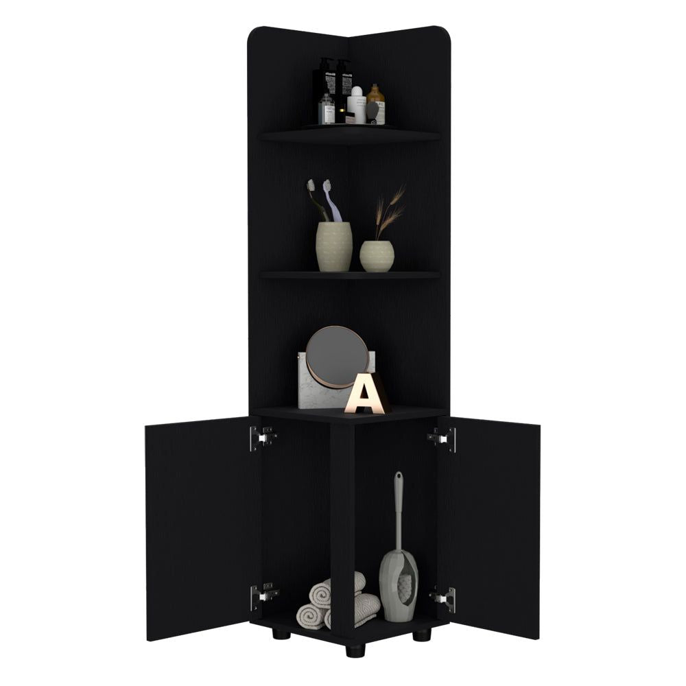 Freestanding Cabinet with Drawer and Shelves - Modern Black Design