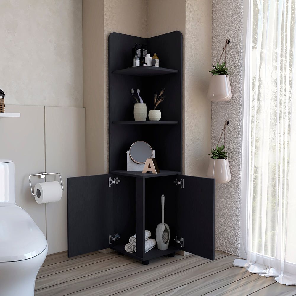 Freestanding Cabinet with Drawer and Shelves - Modern Black Design