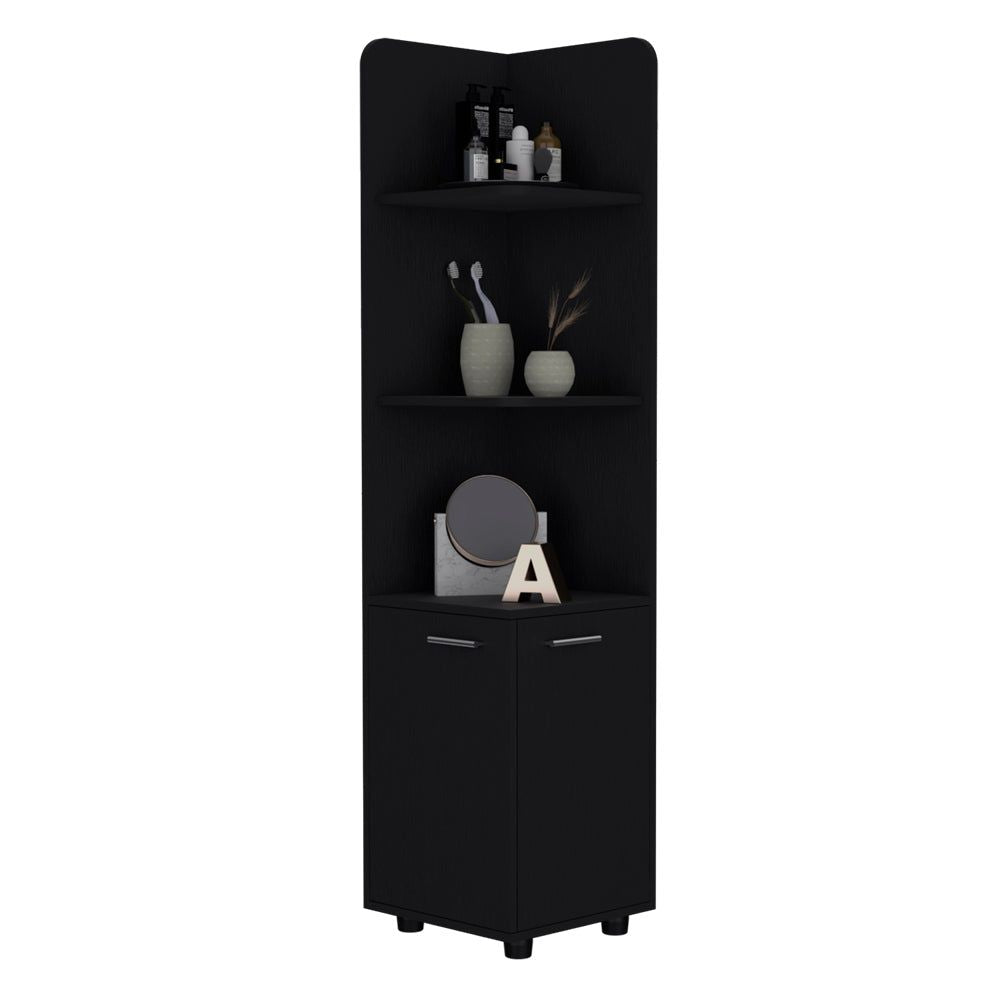 Freestanding Cabinet with Drawer and Shelves - Modern Black Design