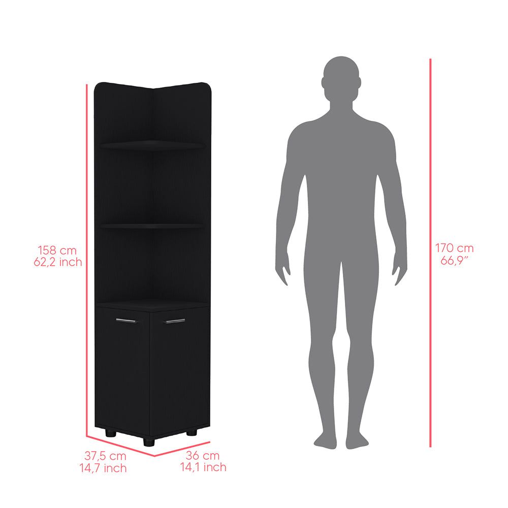 Freestanding Cabinet with Drawer and Shelves - Modern Black Design