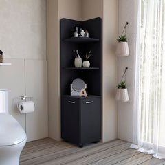 Freestanding Cabinet with Drawer and Shelves - Modern Black Design