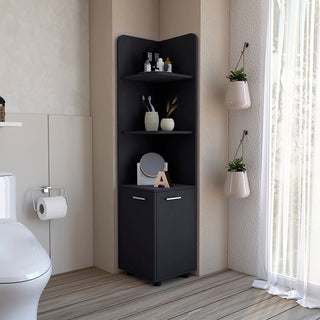 Freestanding Cabinet with Drawer and Shelves - Modern Black Design