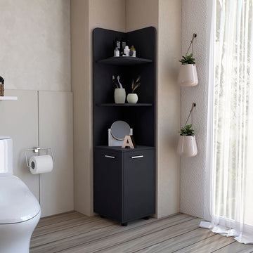 Freestanding Cabinet with Drawer and Shelves - Modern Black Design