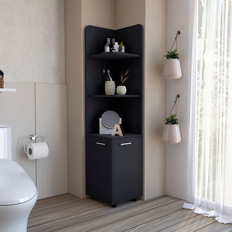 Freestanding Cabinet with Drawer and Shelves - Modern Black Design