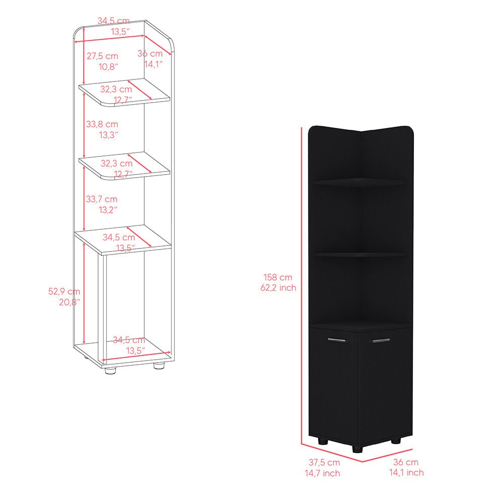Freestanding Cabinet with Drawer and Shelves - Modern Black Design