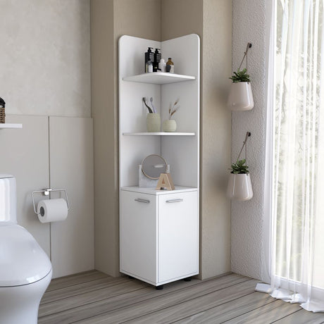 Compact White Freestanding Cabinet with Single Drawer