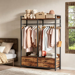 Freestanding Closet Organizer with Garment Rack Drawers And Shelves for Bedroom Home