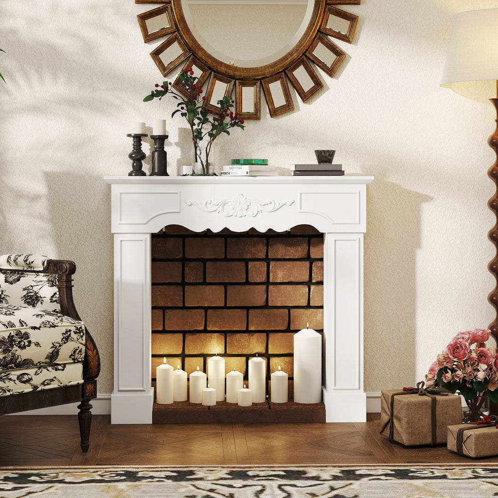 Baroque-Style Freestanding Fireplace Mantel