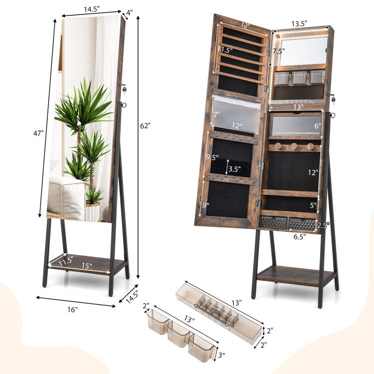 Full-Length Mirror Cabinet with Illuminated Jewelry Storage