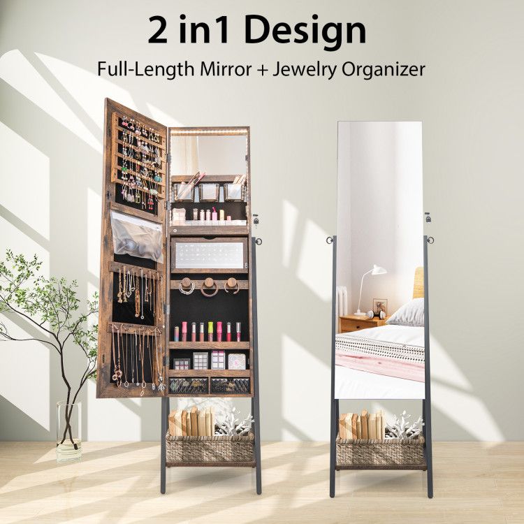 Full-Length Mirror Cabinet with Illuminated Jewelry Storage