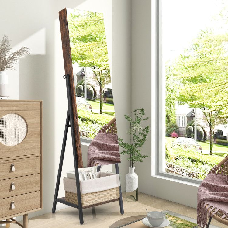 Full-Length Mirror Cabinet with Illuminated Jewelry Storage