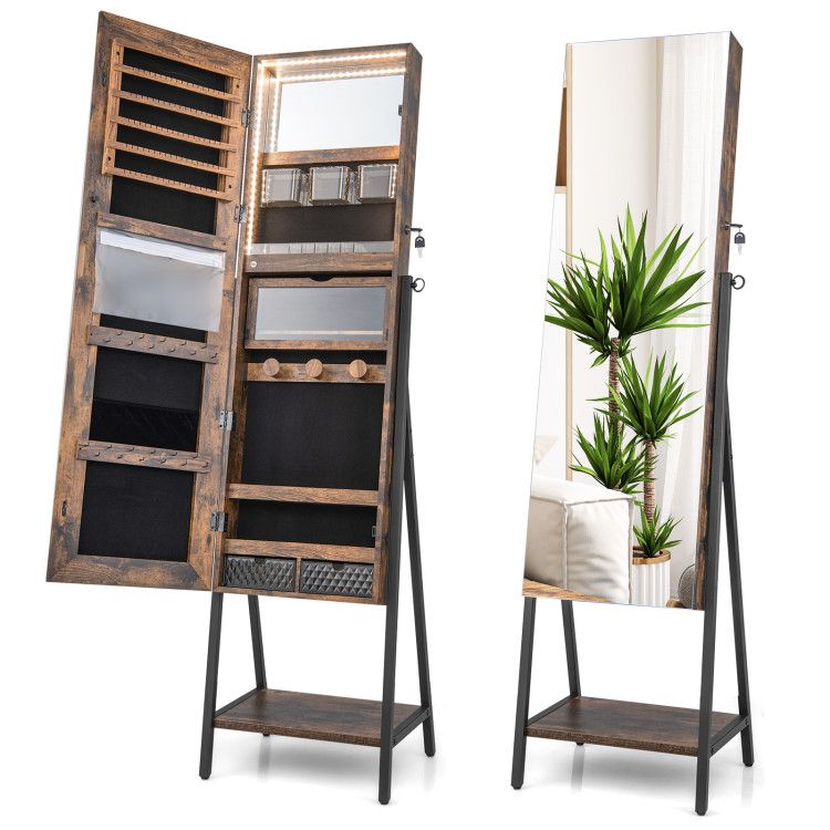 Full-Length Mirror Cabinet with Illuminated Jewelry Storage