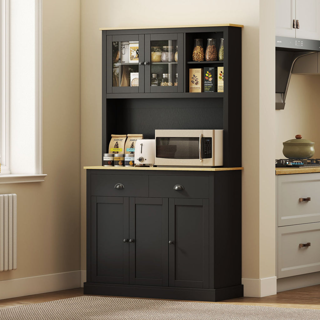 Freestanding Kitchen Cabinet, Tall Pantry Cabinet, Modern Hutch with Wide Countertop