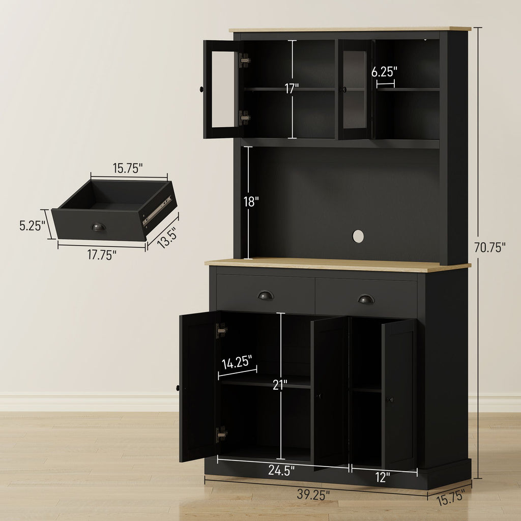 Freestanding Kitchen Cabinet, Tall Pantry Cabinet, Modern Hutch with Wide Countertop