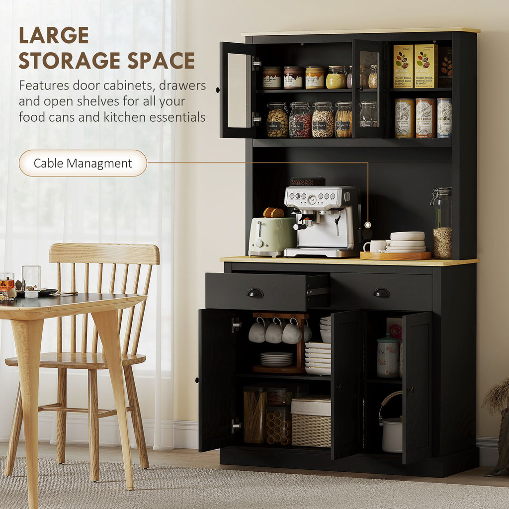 Freestanding Kitchen Cabinet, Tall Pantry Cabinet, Modern Hutch with Wide Countertop